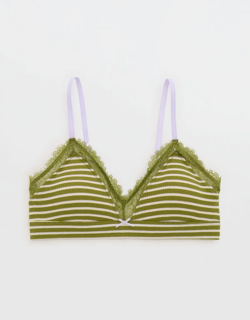 Aerie  Aerie Superchill Cotton Rib Lace Trim Triangle Bralette for Women | Best Price UAE